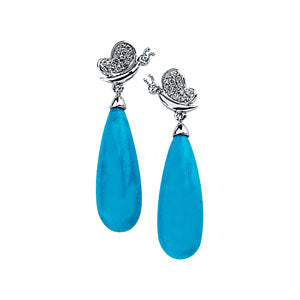 14K White 1/6 Diamond Carats & Turquoise Ocean Drop Earrings
