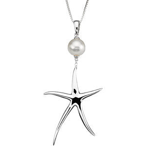 Sterling Silver Freshwater Cultured Pearl Starfish Necklace 