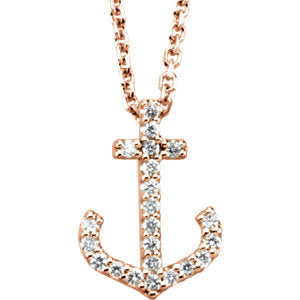 14K Rose 1/8 Diamond Carats Anchor Necklace