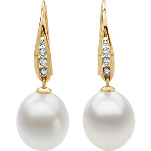18K Palladium White South Sea Cultured Pearl & 1/3 Diamond Carats Earrings