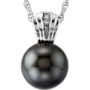 14K White Tahitian Cultured Pearl & .01 Diamond Carats Necklace 