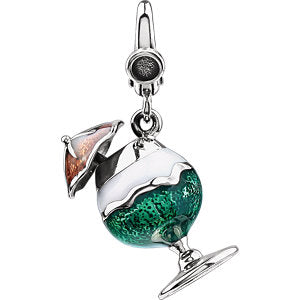 Sterling Silver 18x16mm Enamel Cocktail with Umbrella Charm 