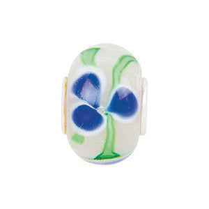 Sterling Silver 14x10mm Blue Flower Green Swirl Glass Bead