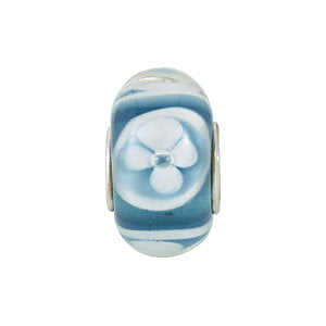 Sterling Silver 14x10mm Turquoise with White Flower Glass Bead
