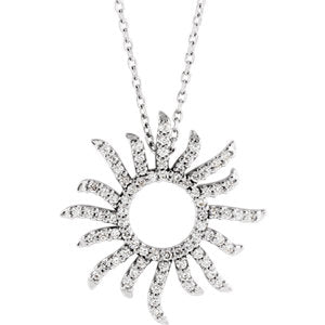 14K White 3/8 Diamond Carats Beaming Sun Necklace 