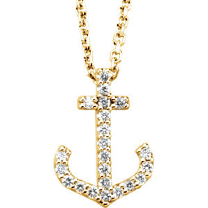14K Yellow 1/8 Diamond Carats Anchor Necklace