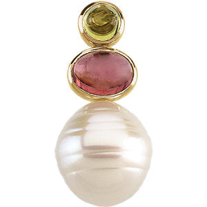 14K Yellow South Sea Cultured Pearl & Multi-Gemstone Pendant 