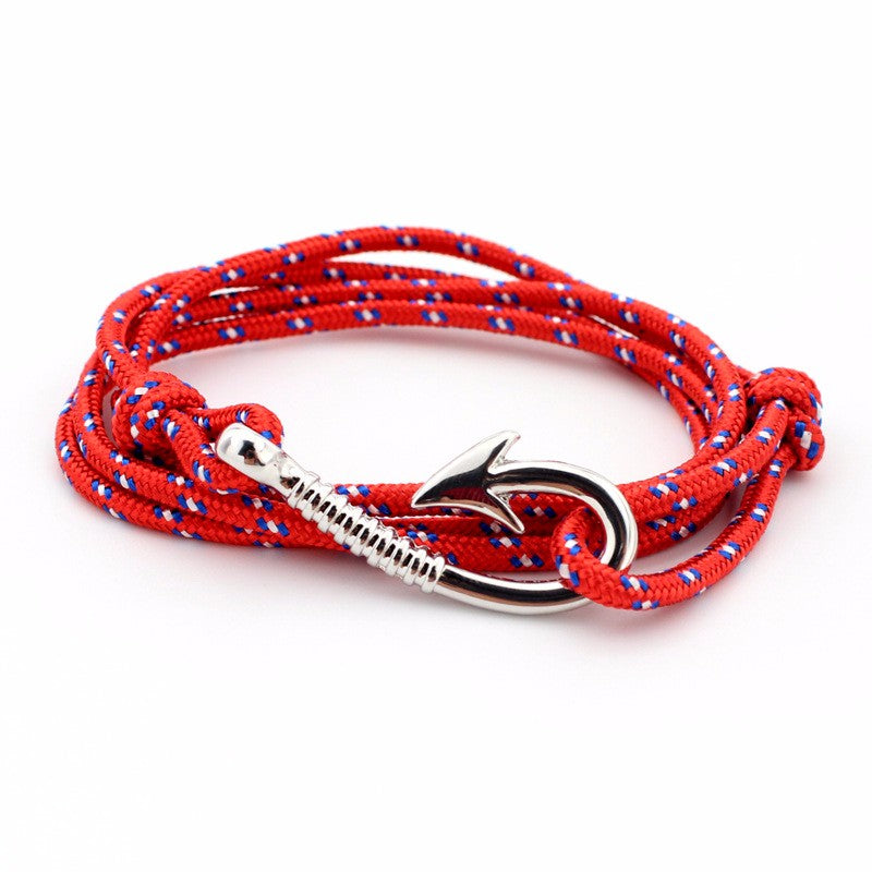 Ocean Life Fish Hook Bracelet - Moonlight Silver and Snapper Red