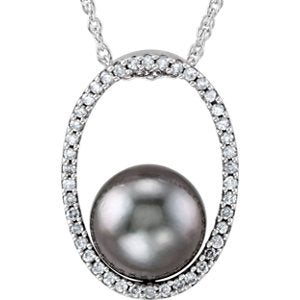 14K White Tahitian Cultured Pearl and 1/3 Diamond Carats 18-inch Necklace