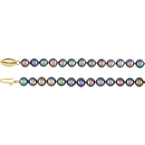 14K Yellow Freshwater Cultured Black Pearl 16-inch Necklace