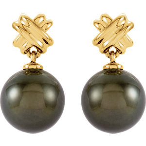 14K Yellow Tahitian Cultured Pearl Earrings 