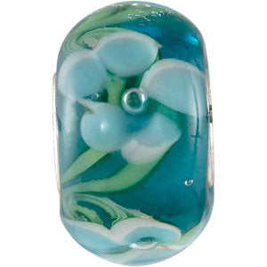 Sterling Silver 14x10mm Blue Turquoise Flower Glass Bead