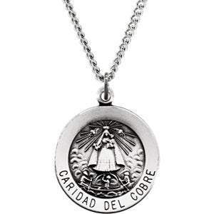 Sterling Silver 18mm Round Caridad del Cobre Medal 18-inch Necklace 