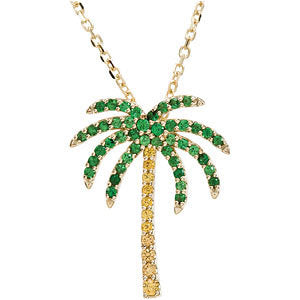 14K Yellow Tsavorite Garnet & Yellow Sapphire Palm Tree 18-inch Necklace 
