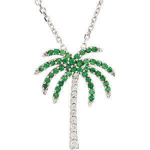 Genuine Tsavorite Garnet and Diamond Palm Tree Necklace