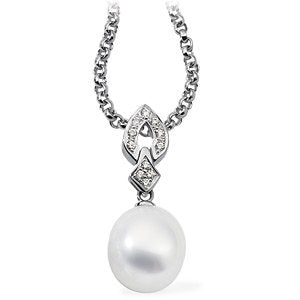 18K Palladium White South Sea Cultured Pearl & 1/6 Diamond Carats Pendant