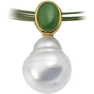 14K Yellow South Sea Cultured Pearl & Nephrite Jade Pendant 