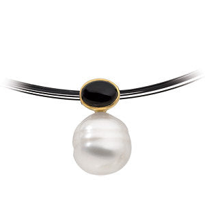 14K White South Sea Cultured Pearl & Onyx Pendant