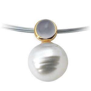 14K Yellow South Sea Cultured Pearl & Blue Chalcedony Pendant 