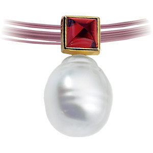 14K White South Sea Cultured Pearl & Rhodolite Garnet Pendant 