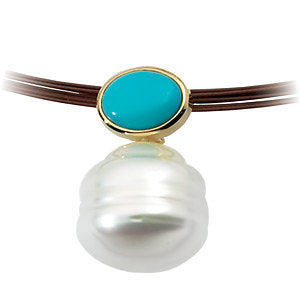 14K Yellow South Sea Cultured Pearl & Turquoise Pendant 