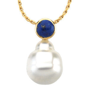 14K Yellow 6mm Lapis & 12mm South Sea Cultured Pearl Pendant