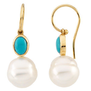 14K White Turquoise & 11mm South Sea Cultured Pearl Earrings