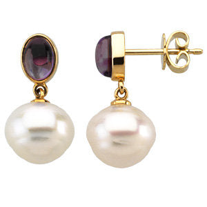 South Sea Cultured Pearl & Amethyst Earrings 