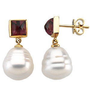 South Sea Cultured Pearl & Rhodolite Garnet Earrings
