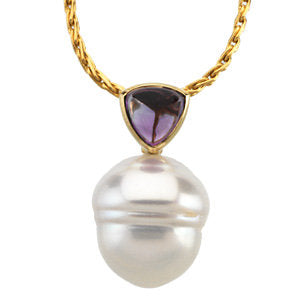 14K Yellow South Sea Cultured Pearl & Amethyst Pendant 