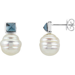 South Sea Cultured Pearl & London Blue Topaz Earrings or Semi-mount 