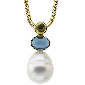 14K Yellow Peridot, London Blue Topaz & South Sea Cultured Pearl Pendant
