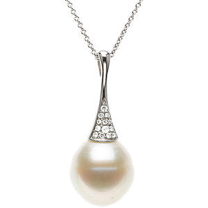 14K White South Sea Cultured Pearl & .05 Diamond Carats 18-inch Necklace
