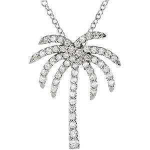 Platinum 1/3 Diamond Carats Palm Tree 16-inch Necklace