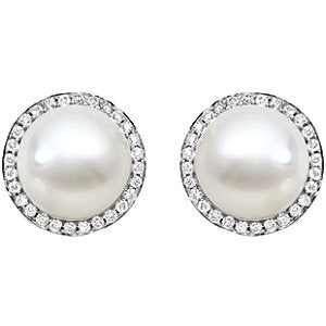 18K Palladium White South Sea Cultured Pearl & 7/8 Diamond Carats Earrings