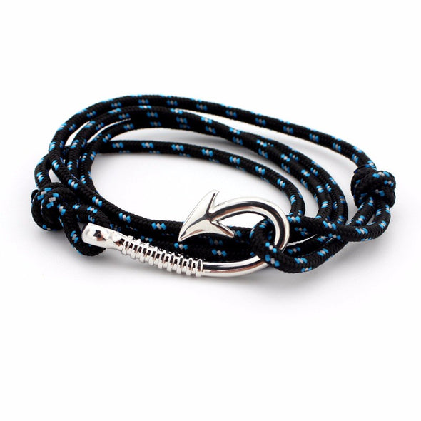 Ocean Life Fish Hook Bracelet - Color: Silver black