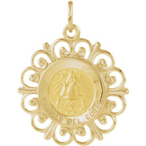 14K Yellow 18mm Caridad Del Cobre Medal