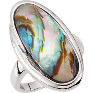 Abalone Doublet with Checkerboard White Quartz Top Ring