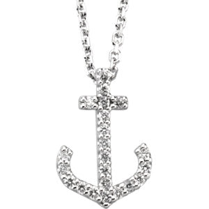 14K White 1/8 Diamond Carats Anchor Necklace