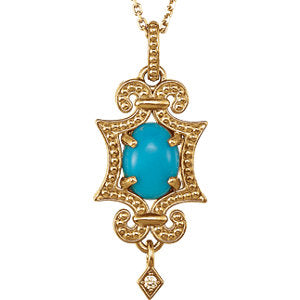 14K Yellow Turquoise Ocean Drop & .015 Diamond Carats 18-inch Necklace