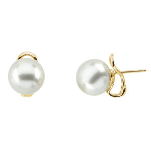 18K Yellow 14mm Fine South Sea Cultured Pearl Omega Clip Back Earrings