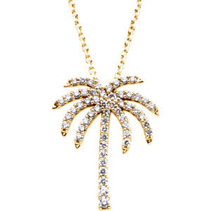 14K Yellow 1/3 Diamond Carats Palm Tree 16-inch Necklace