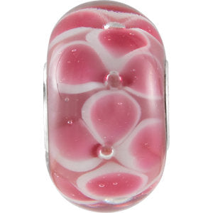 Sterling Silver 14x9mm Pink Flower Glass Bead