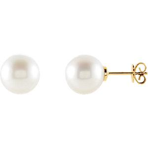 18K Yellow 12mm Round South Sea Pearl Earrings