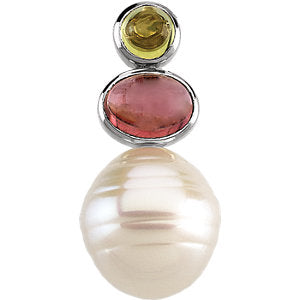 14K White South Sea Cultured Pearl & Multi-Gemstone Pendant 